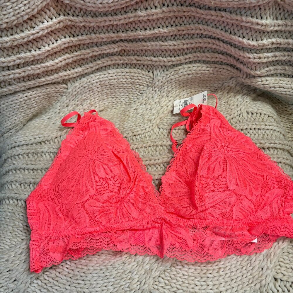 Aerie Neon Coral Lace Bralette Size M NWT